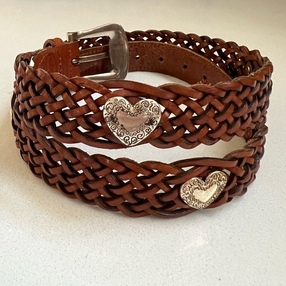 Fossil Leather Braided Belt Silver Heart Concho Western Rodeo Belt Size Small - Picture 2 of 16